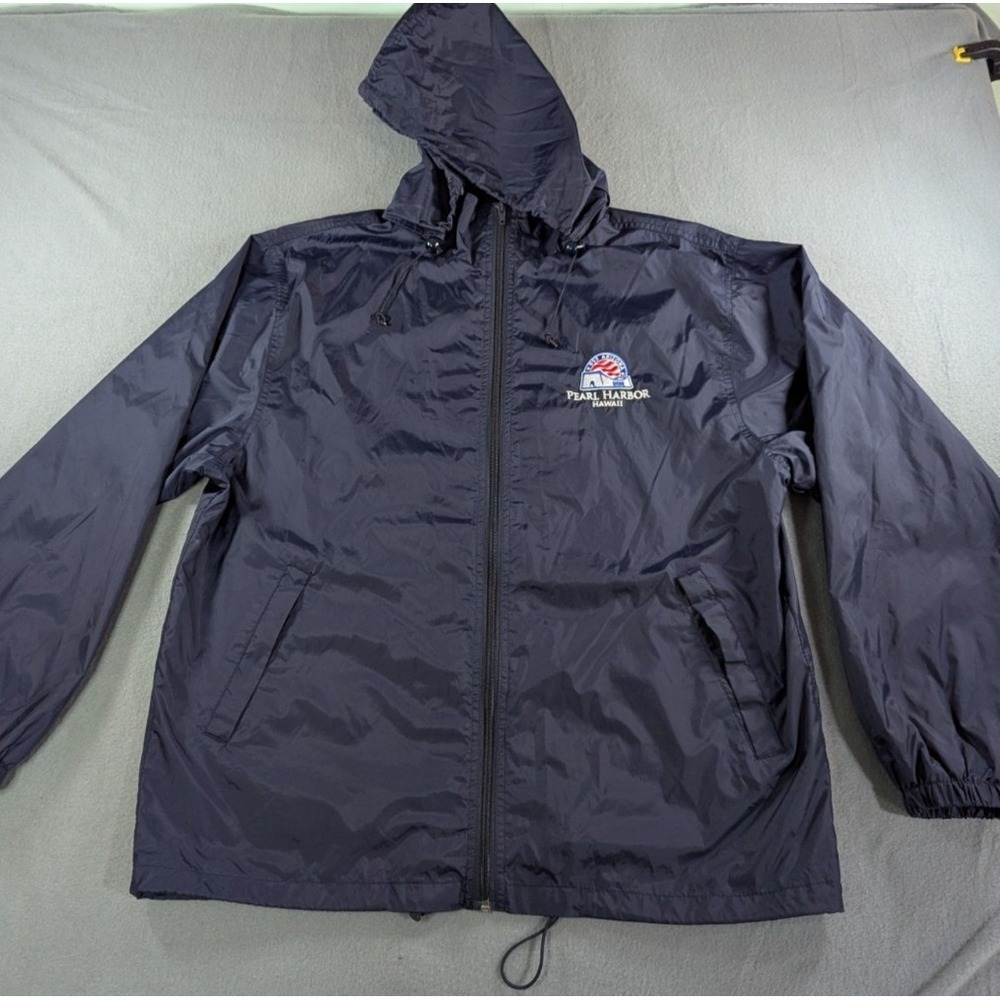 Clique Mens Vintage 90s USS Arizona‎ Pearl Harbor Windbreaker Jacket Medium Navy
